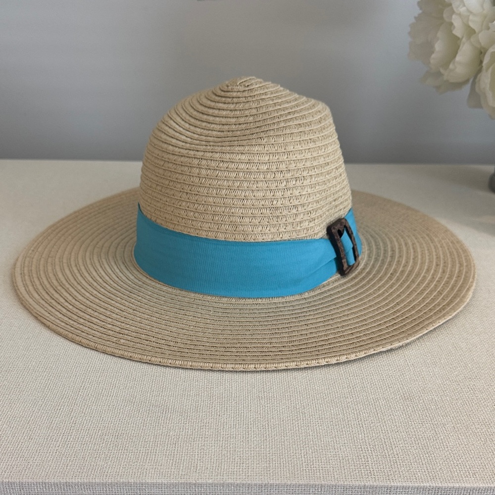 Panama Jack Natural Straw Hat with Turquoise Band